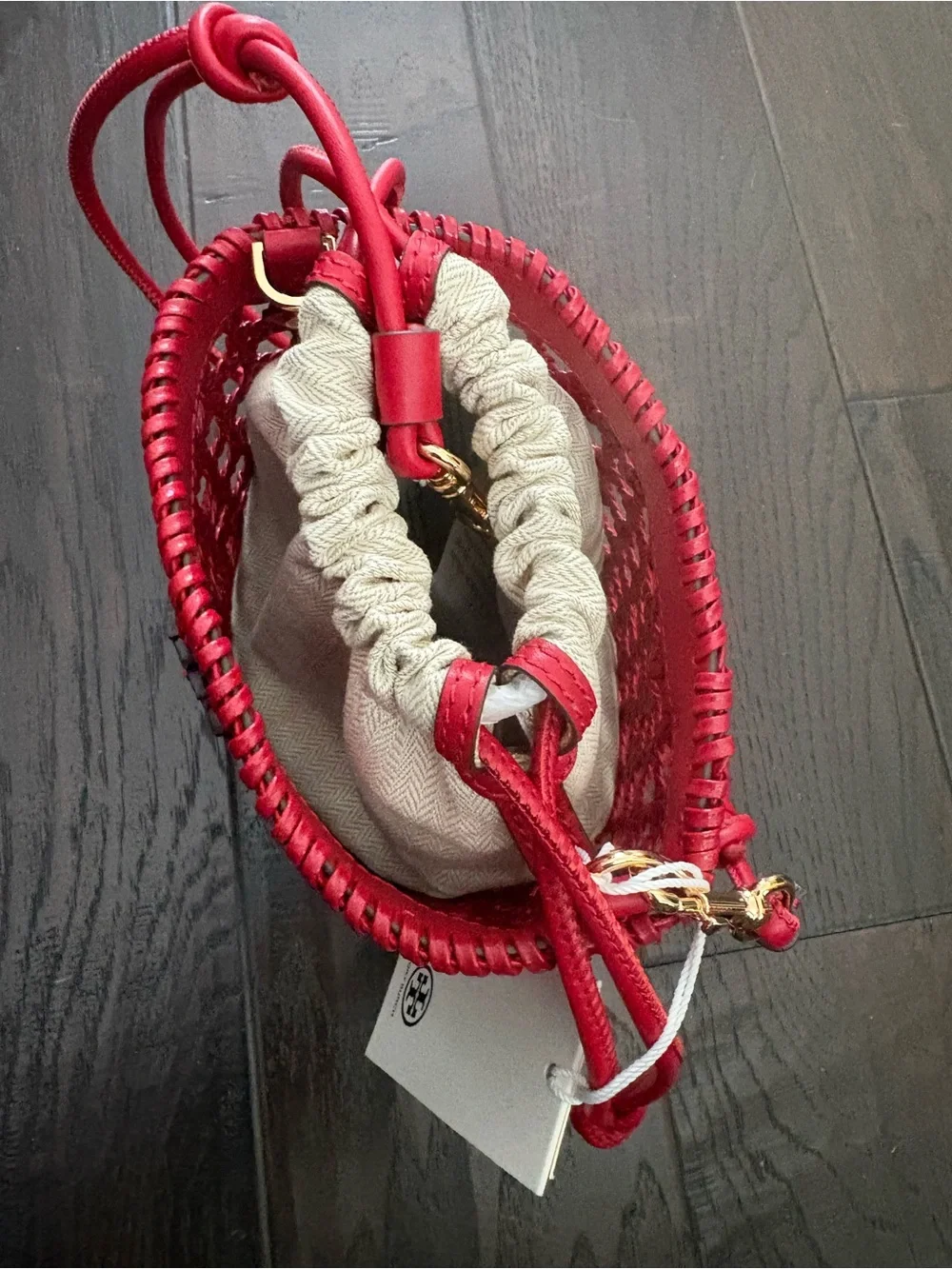 Tory Burch Red Woven Bucket Mini Crossbody/shoulder bag